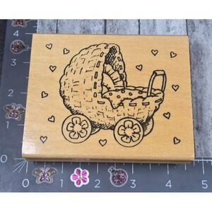Anita's Baby Carriage Stroller Hearts Rubber Stamp Wood #F21